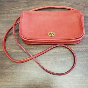 Vintage RARE Coach USA Red Leather Dinky Crossbody Purse Brass Turnlock Bag